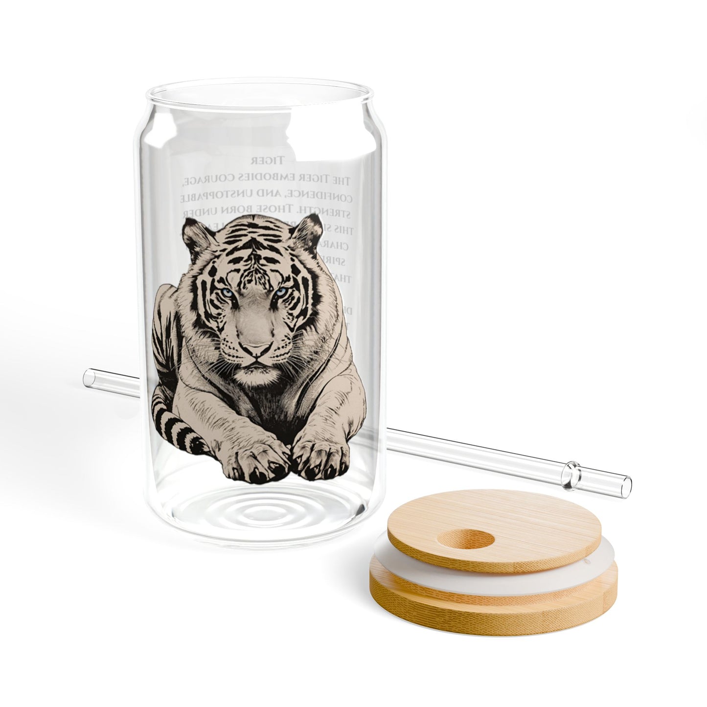 Tiger Zodiac 16oz Sipper Glass – Chinese Horoscope Gift, Tiger Personality Traits Print, Astrology Cup with Bamboo Lid & Straw