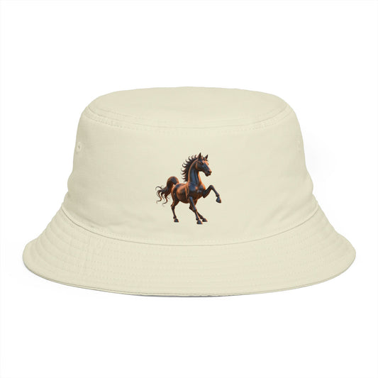 Female Version Equestrian Horse Bucket Hat — Vintage Running Stallion Embroidered Hat
