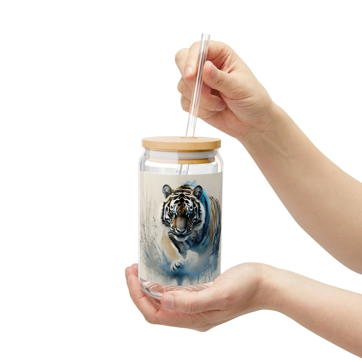 Tiger Zodiac 16oz Sipper Glass – Chinese Horoscope Gift, Tiger Personality Traits Print, Astrology Cup with Bamboo Lid & Straw