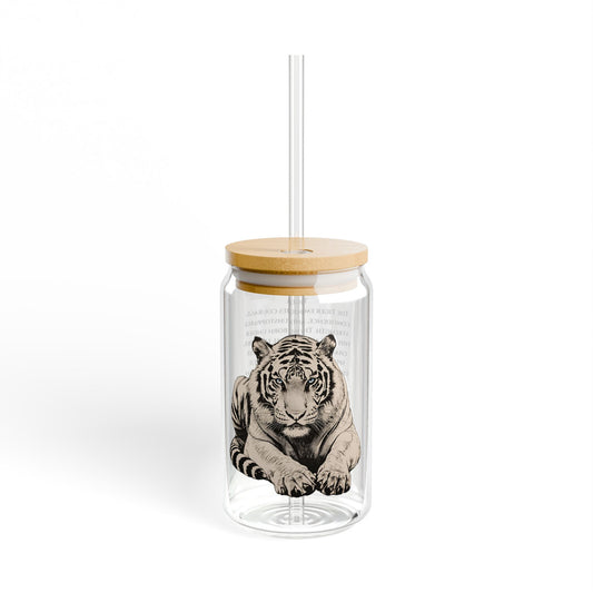 Tiger Zodiac 16oz Sipper Glass – Chinese Horoscope Gift, Tiger Personality Traits Print, Astrology Cup with Bamboo Lid & Straw