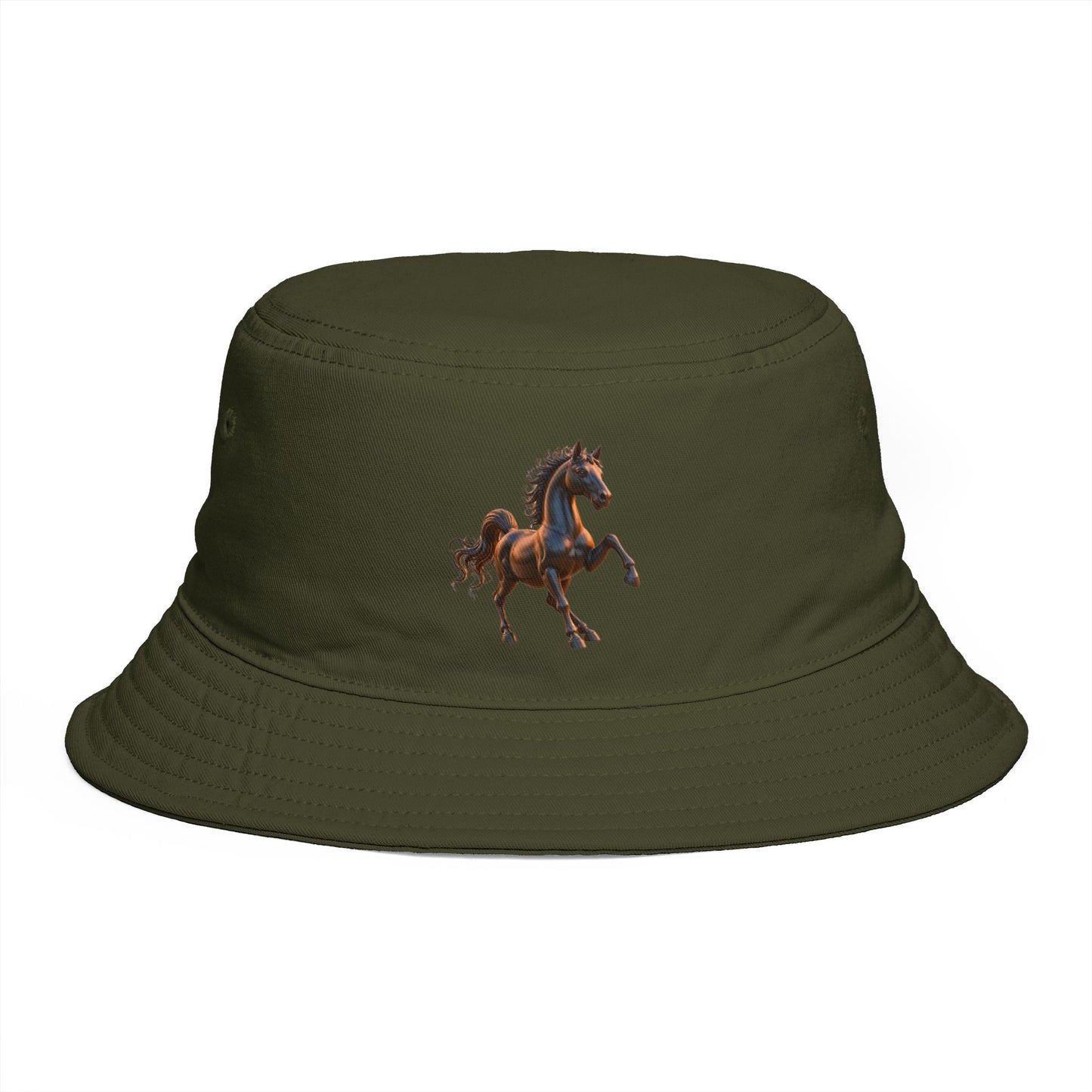 Female Version Equestrian Horse Bucket Hat — Vintage Running Stallion Embroidered Hat
