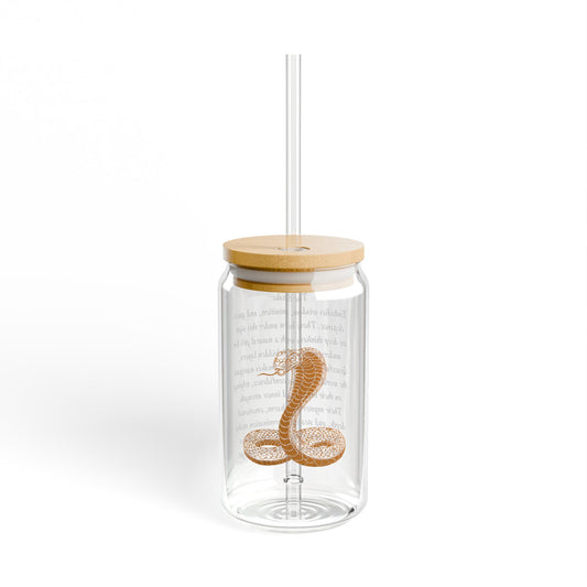 Cobra Sipper Glass 16oz — Clear Glass Tumbler with Bamboo Lid & Straw