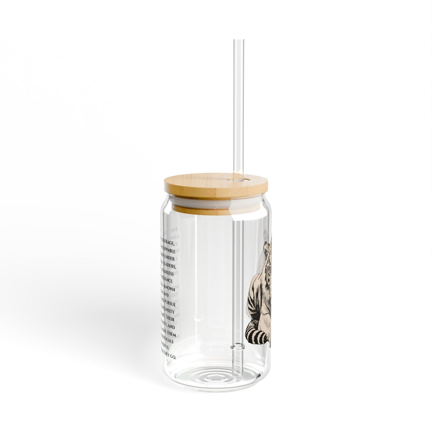 Tiger Zodiac 16oz Sipper Glass – Chinese Horoscope Gift, Tiger Personality Traits Print, Astrology Cup with Bamboo Lid & Straw