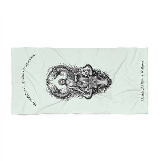 Personalized Big Three Zodiac Crest Luxury Beach & Wellness Towel | Sun, Moon, Rising Astrology Gift