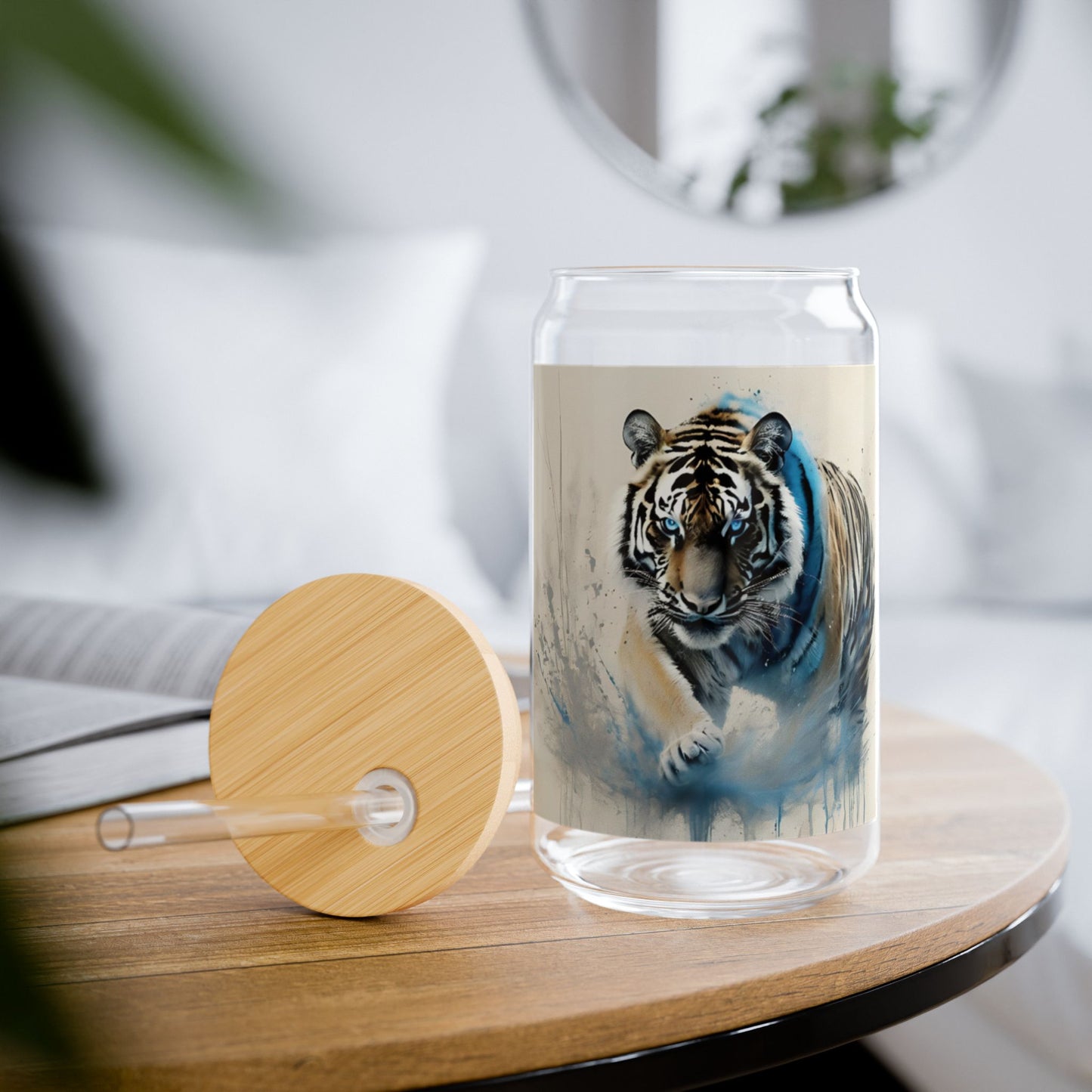 Tiger Zodiac 16oz Sipper Glass – Chinese Horoscope Gift, Tiger Personality Traits Print, Astrology Cup with Bamboo Lid & Straw