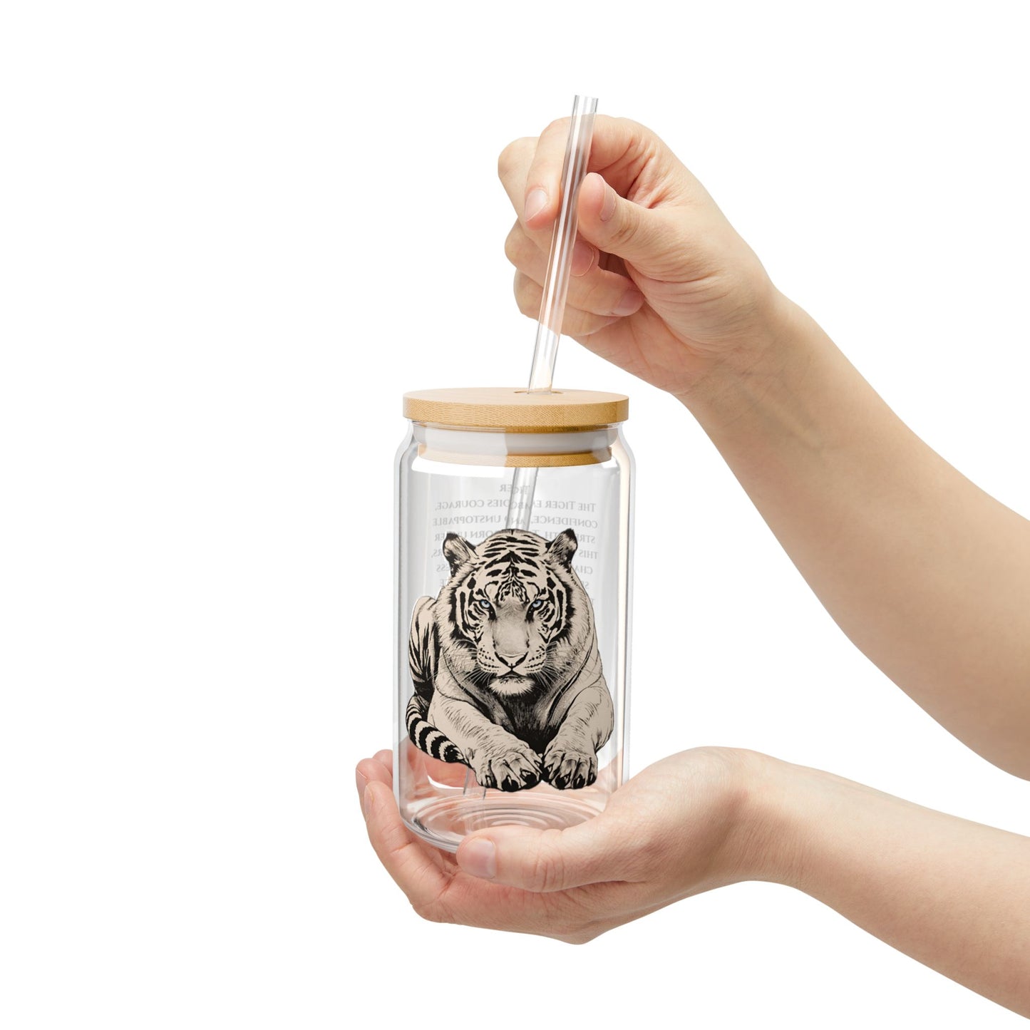 Tiger Zodiac 16oz Sipper Glass – Chinese Horoscope Gift, Tiger Personality Traits Print, Astrology Cup with Bamboo Lid & Straw