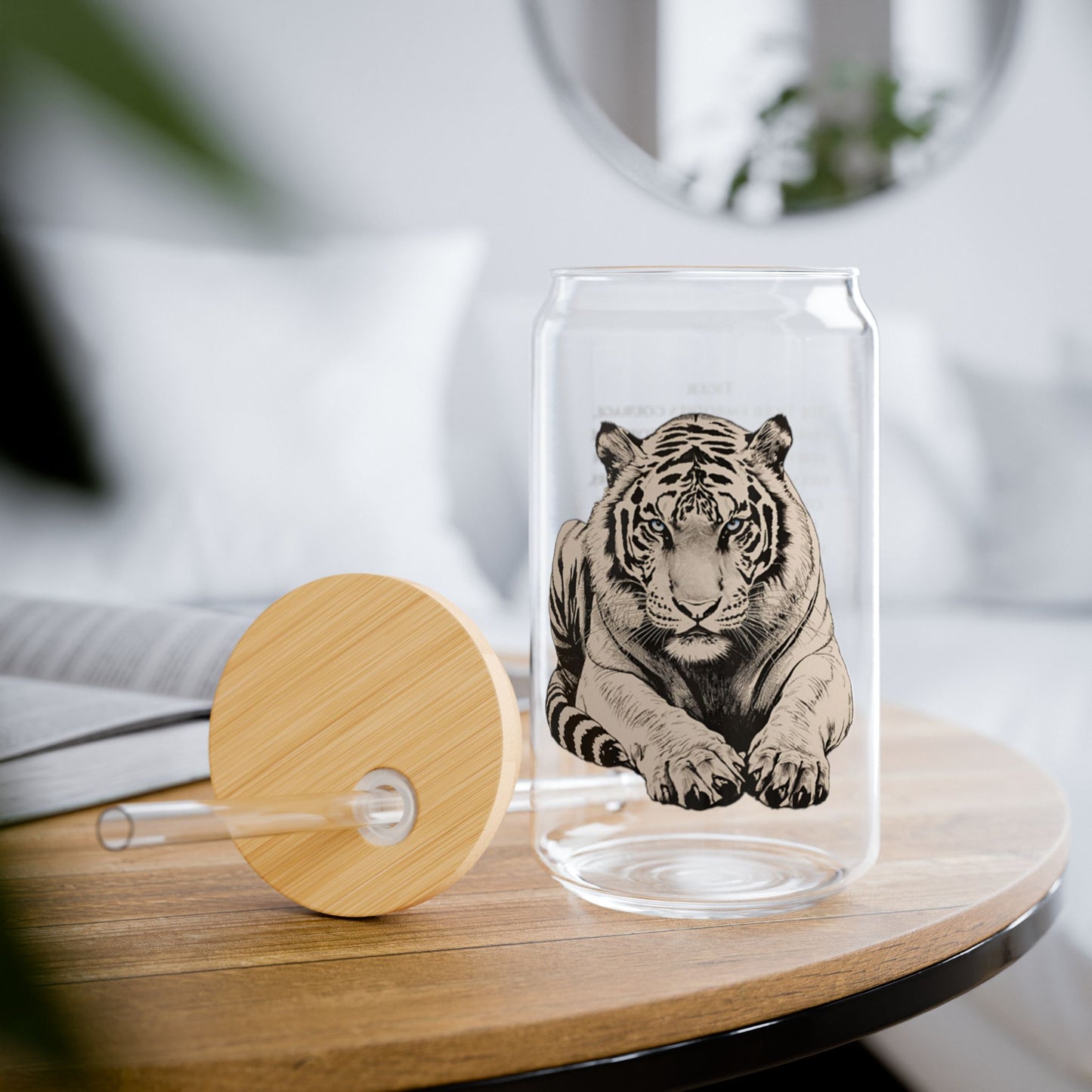 Tiger Zodiac 16oz Sipper Glass – Chinese Horoscope Gift, Tiger Personality Traits Print, Astrology Cup with Bamboo Lid & Straw