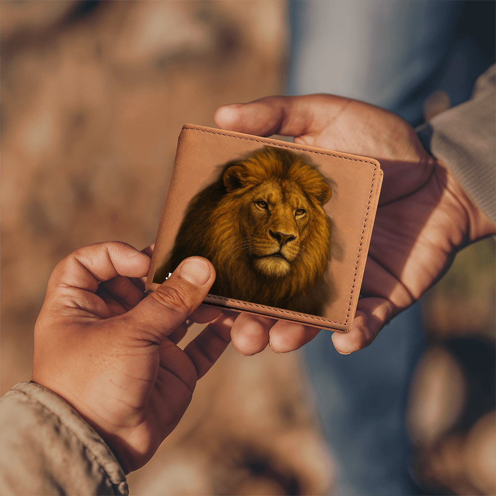 Regal Lion Personalized Leather Wallet – Custom Initials Engraved Gift for Him
