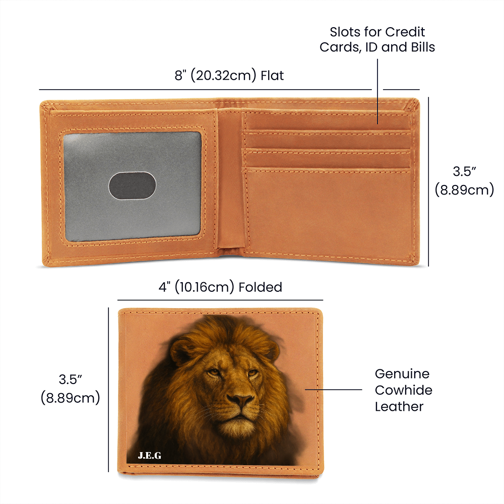 Regal Lion Personalized Leather Wallet – Custom Initials Engraved Gift for Him