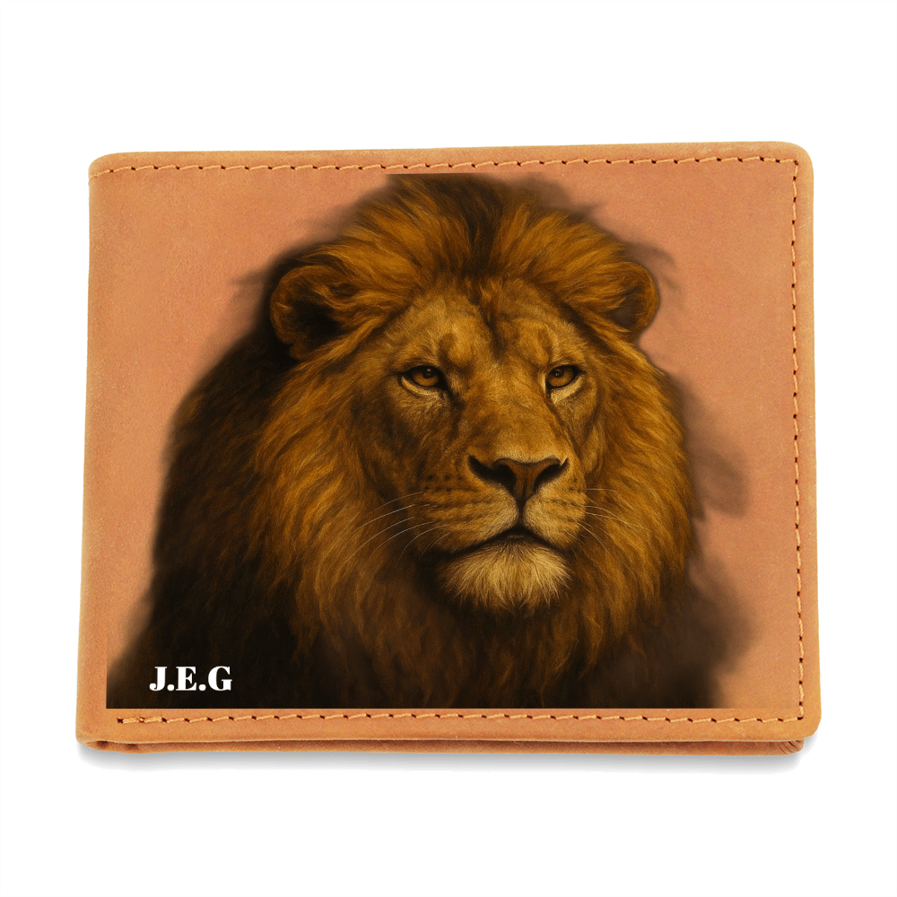 Regal Lion Personalized Leather Wallet – Custom Initials Engraved Gift for Him